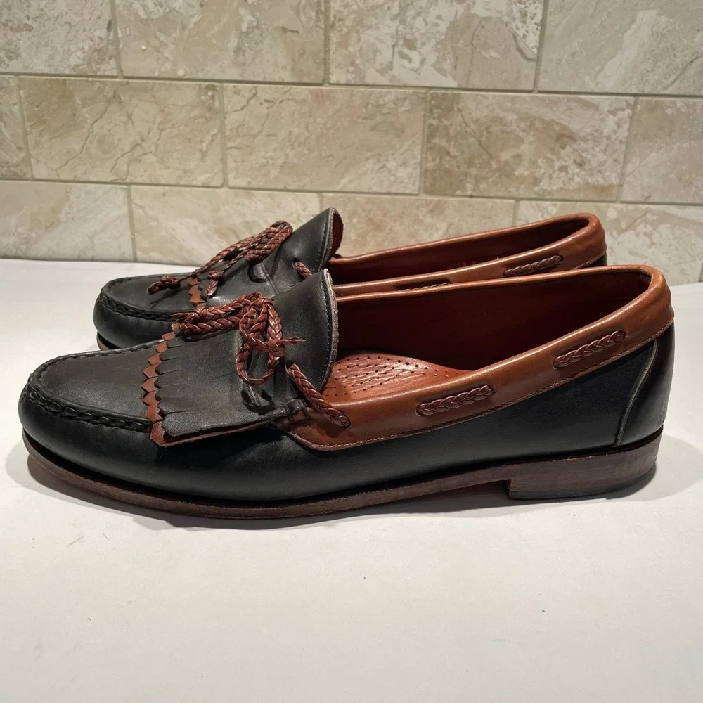 VTG Allen Edmonds Woodstock Black Brown Leather Kiltie Tassel Loafers Mens 12 D‎
